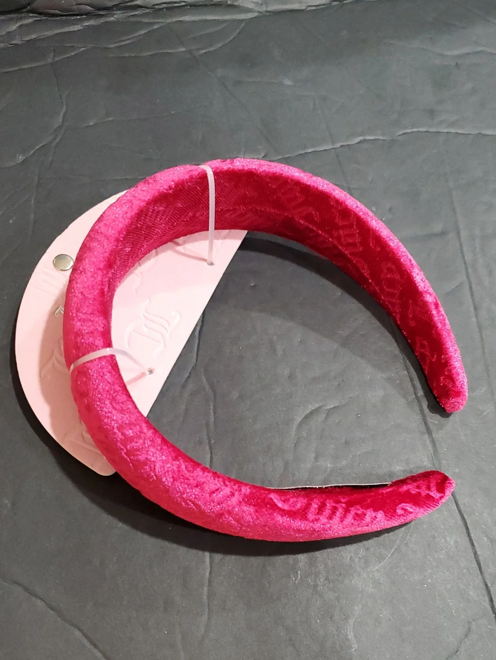 Juicy Couture fuchsia raspberry soft plush velvet look Juicy embossed headband